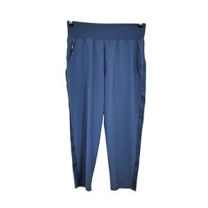 Athleta Nolita Slim Tapered Crop Blue High Rise Pull On Pocket Pants Size 12